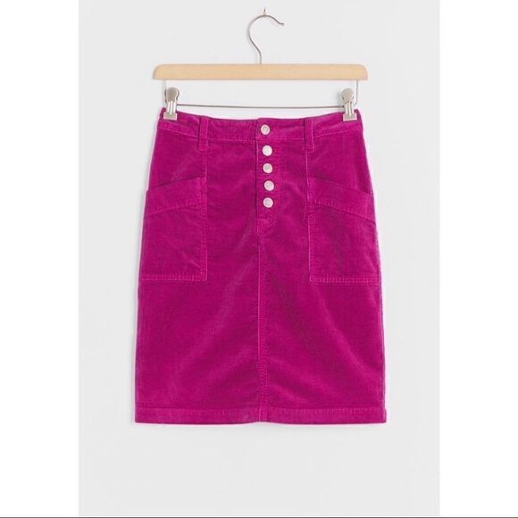 NEW Anthropologie Pilcro Talia Pink Raspberry Corduroy Button Mini Skirt Size 2 - Picture 3 of 6